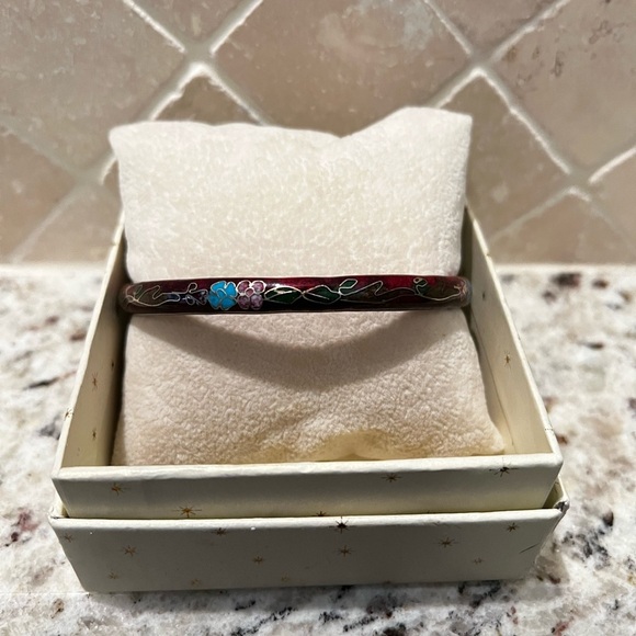 Jewelry - Elegant Red Cloisonné Floral Bangle Enamel Vintage Bracelet